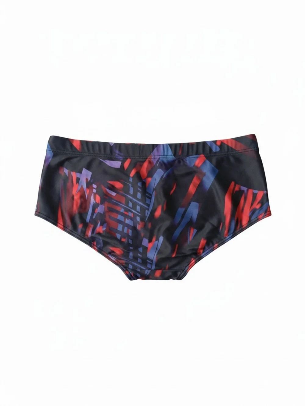 Men's Black Swim Trunks with Red & Blue Abstract Print